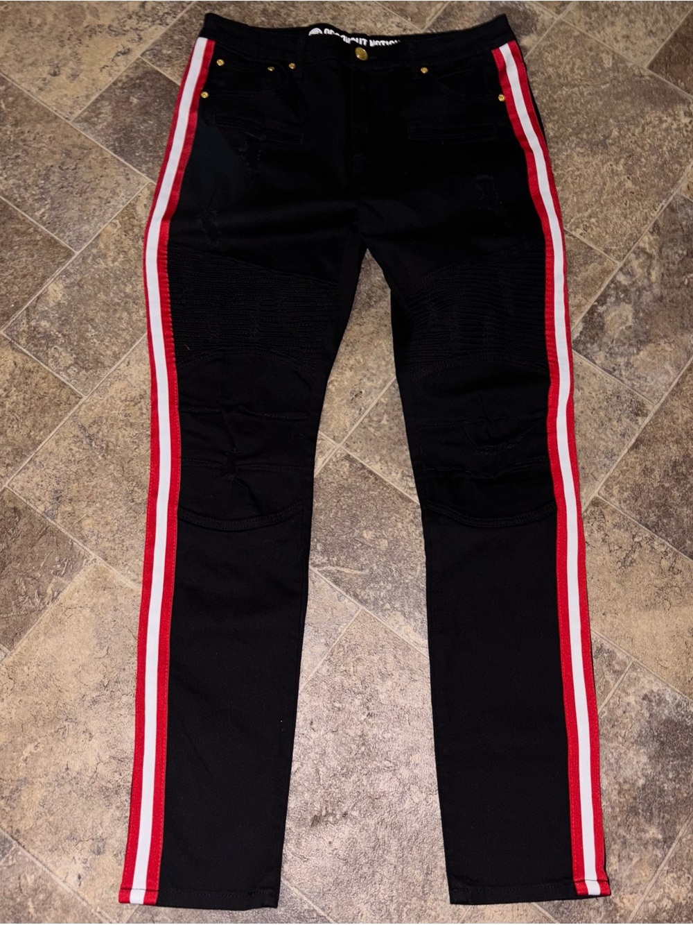 Argonaut Nation Men's Black Jeans with Red & White Side Stripes